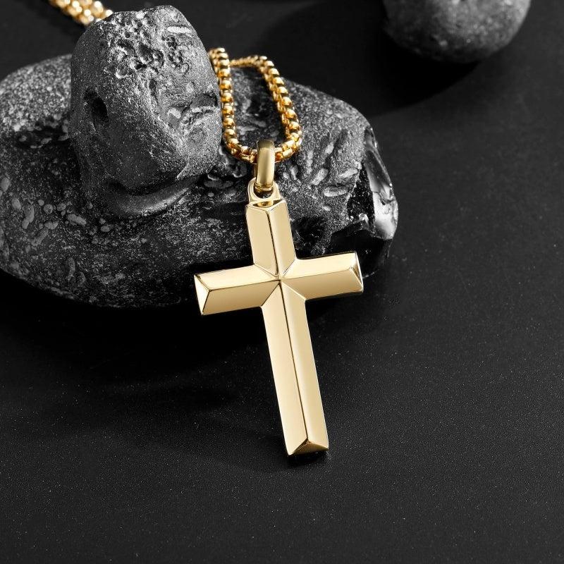 14K Gold Plated Cross Necklace for Men with Adjustable Chain Jewelry Gift for Him
