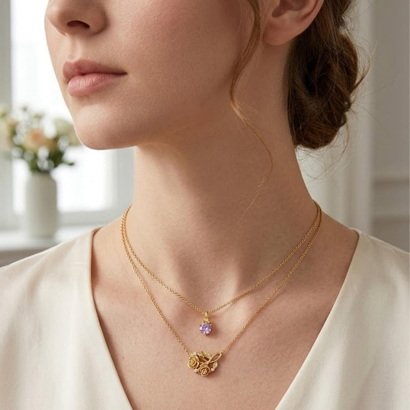 14K Gold Birthstone Birth Flower  Pendant Necklace Birthday Jewelry Gifts for Women