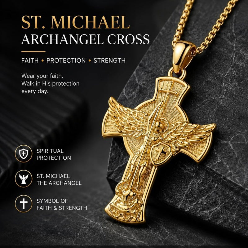 14K Gold Plated Saint Medal Christian  Pendant Necklace for Men