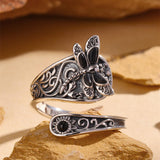 Sterling Silver  Oxidized Black Onyx Dragonfly Spoon Ring