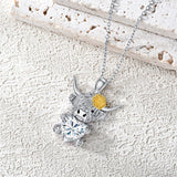 Sterling Silver Heart Birthstone Highland Cow Pendant Necklace