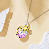 Sterling Silver  Heart Shaped Crystal Tiger Pendant Necklace