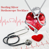 Sterling Silver Heart Crystal Stethoscope Pendant Necklace