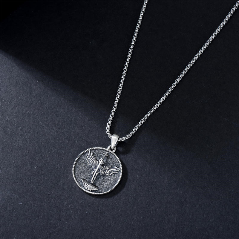 Sterling Silver Crown of Thorns Jesus St Benedict St Michael Pendant Necklace