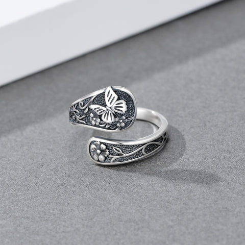 Sterling Silver Turquoise Hummingbird Butterfly Sunflower Adjustable Spoon Ring