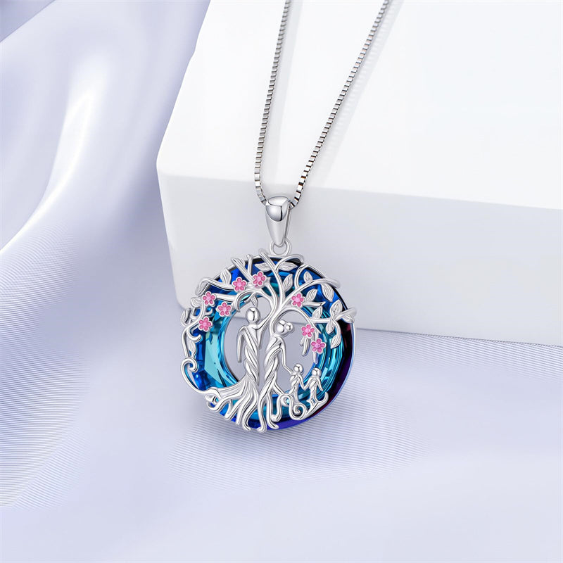 Sterling Silver Crystal Tree of Life Family Pendant Necklace for 1 to 5 Children