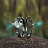 Sterling Silver 10K 14K 18K Gold Vintage Nature Moss Agate Engagement Ring Sets for Women