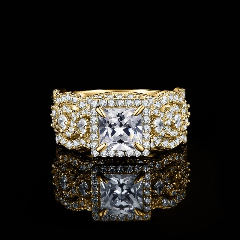 14K Gold Plated  1.5CT  Princess Cubic Zirconia Infinity Twist Engagement Rings  Anniversary Wedding Band Bridal Sets