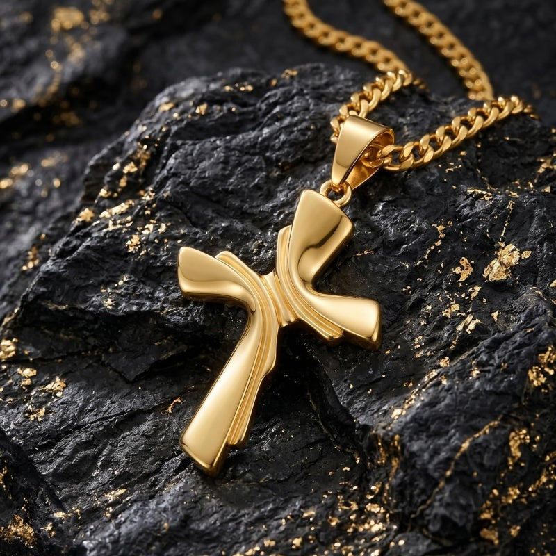 Cross Pendant Necklace for Men 14K Gold Plated Minimalist Christian Jewelry Religious Gift