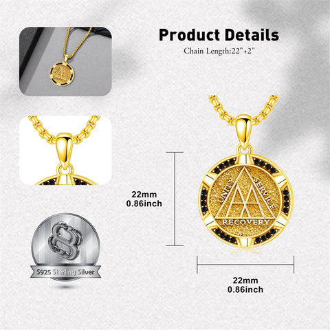 Sterling Silver AA Sobriety Alcoholics Anonymous  Pendant Necklace for Men