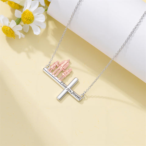 Sterling Silver Cross Father Daughter Mother Daughter Sister Pendant Necklace Engraved with I Love You Forever
