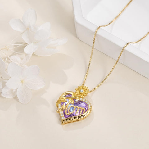 14K Gold Plated Heart Crystal Rose Mom  Sister Daughter Pendant Necklace for Woman