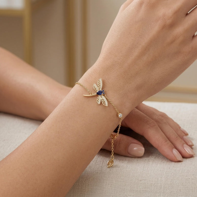 14K Gold Plated Birthstone Dragonfly Anklet Bracelet Birthday Gifts for Her