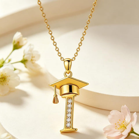 Initial  Graduation 14K Gold Plated Inspiring Grad Pendant Necklace Graduations Jewelry Gifts