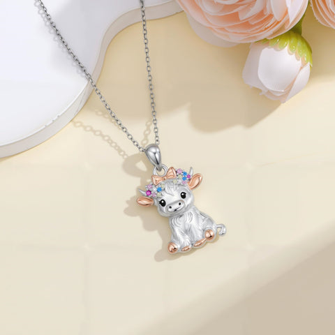 Sterling Silver Highland Cow Necklace