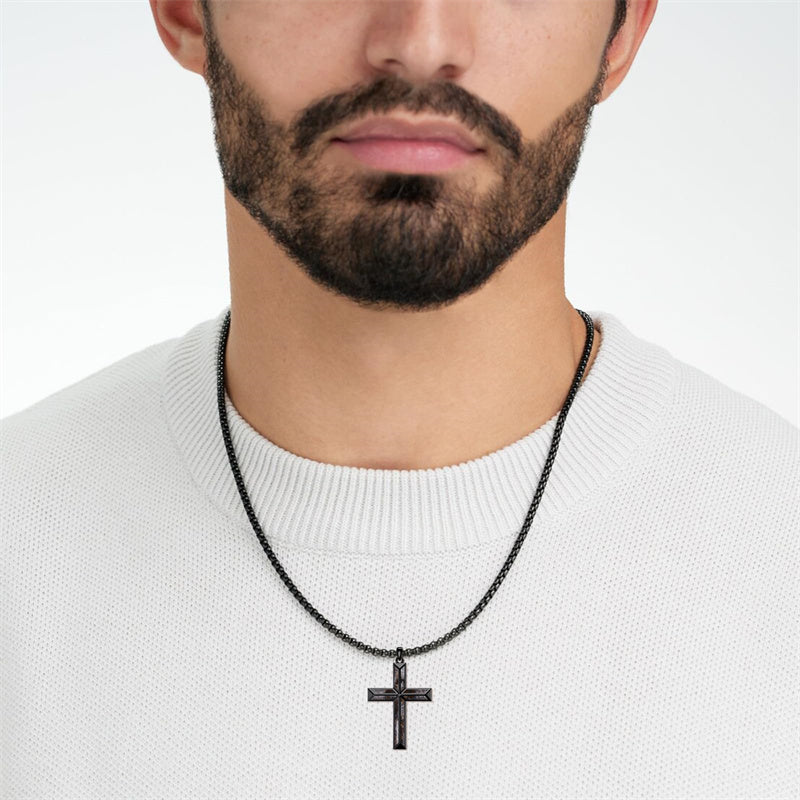 Sterling Silver Cross Religious Necklace for Men