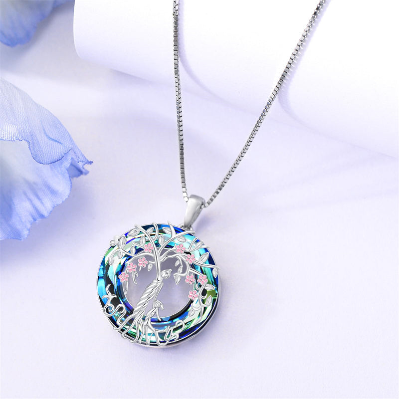 Sterling Silver Crystal Tree of Life Family Pendant Necklace for 1 to 5 Children