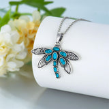 Sterling Silver Oxidation Turquoise Dragonfly Sunflower Pendant Necklace