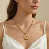 Initial Pendant Necklace 14K Gold Plated with Cuban Chain