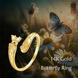 14k Gold Adjuatable Spoon Dragonfly/Butterfly/Hummingbird Ring Jewelry Gifts for Women