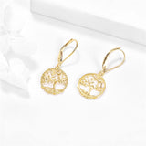 14k Solid Gold Tree of Life Leverback Earrings for Women, Dangle Drop Earrings Birthday Gifts for Her