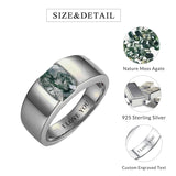 Sterling Silver 10K 14K 18K Gold Personalized Engraved Moss Agate Men's Wedding Ring Engagement Ring