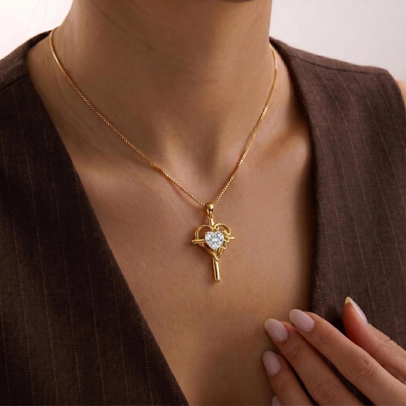 14K Gold  Plated Heart Shape Birthstone  Love Cross Necklace for Women Religious Jewelry