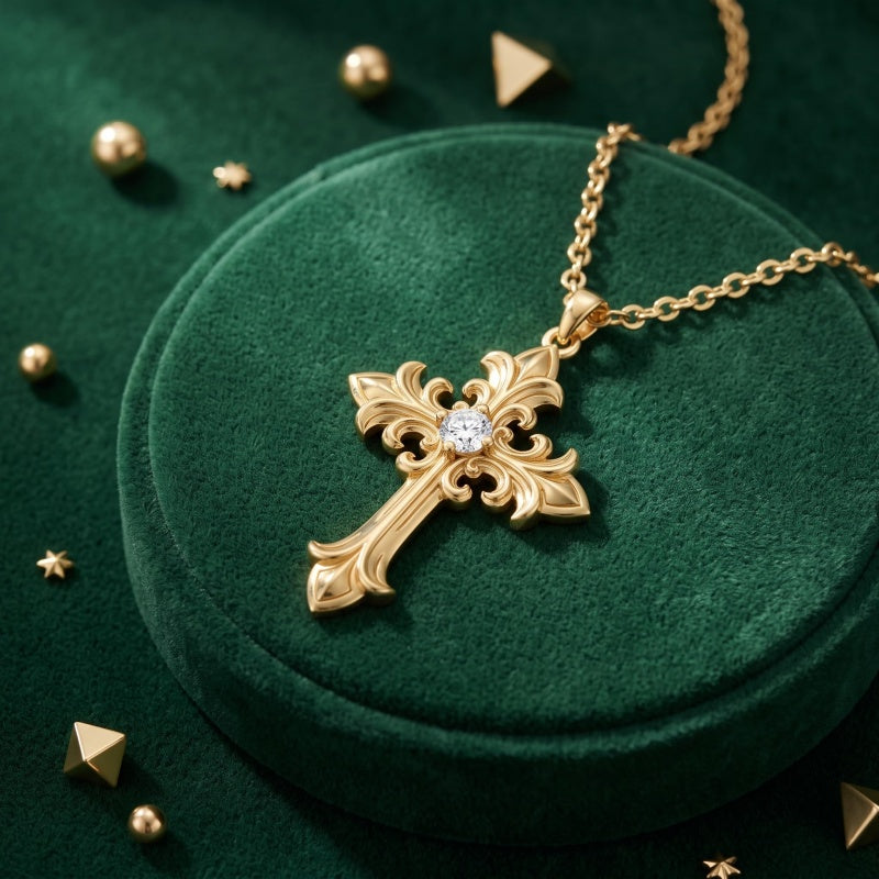 10K 14K 18K Gold Cross Pendant Necklace Religious Jewelry Gifts for Men and Women