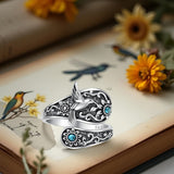 Sterling Silver Turquoise Hummingbird Butterfly Sunflower Adjustable Spoon Ring