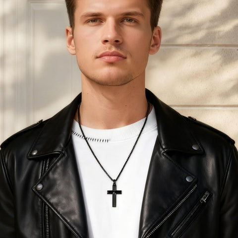 14K Gold Plated Cross Necklace for Men with Adjustable Chain Jewelry Gift for Him