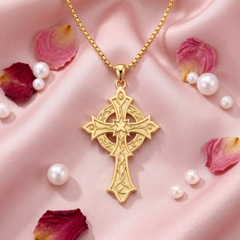 10K 14K 18K Gold Cross Pendant Necklace Religious Jewelry Gifts for Men and Women