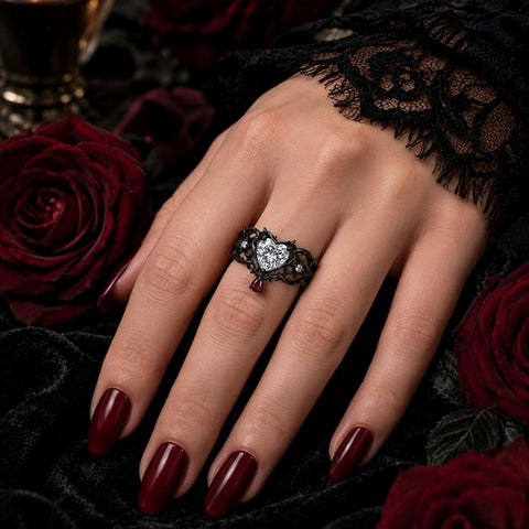 Sterling Silver 10K 14K 18K Gold Moissanite Gothic Black  Engagement Wedding Ring  for Women
