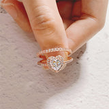 Copper Heart Shaped Cubic Zirconia Eternity Engagement Wedding Band Ring Set