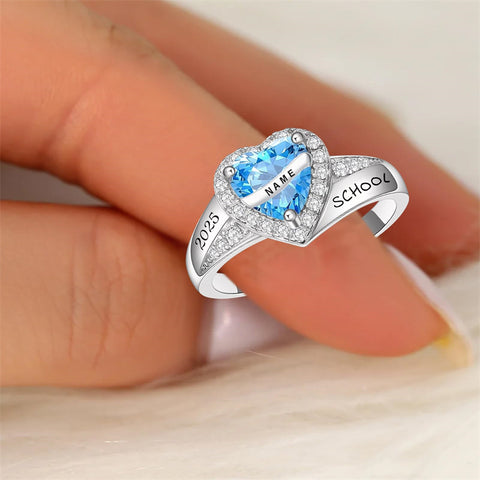 Sterling Silver 10K 14K 18K Gold Custom Birthstone Engraved High School Class Graduation Ring