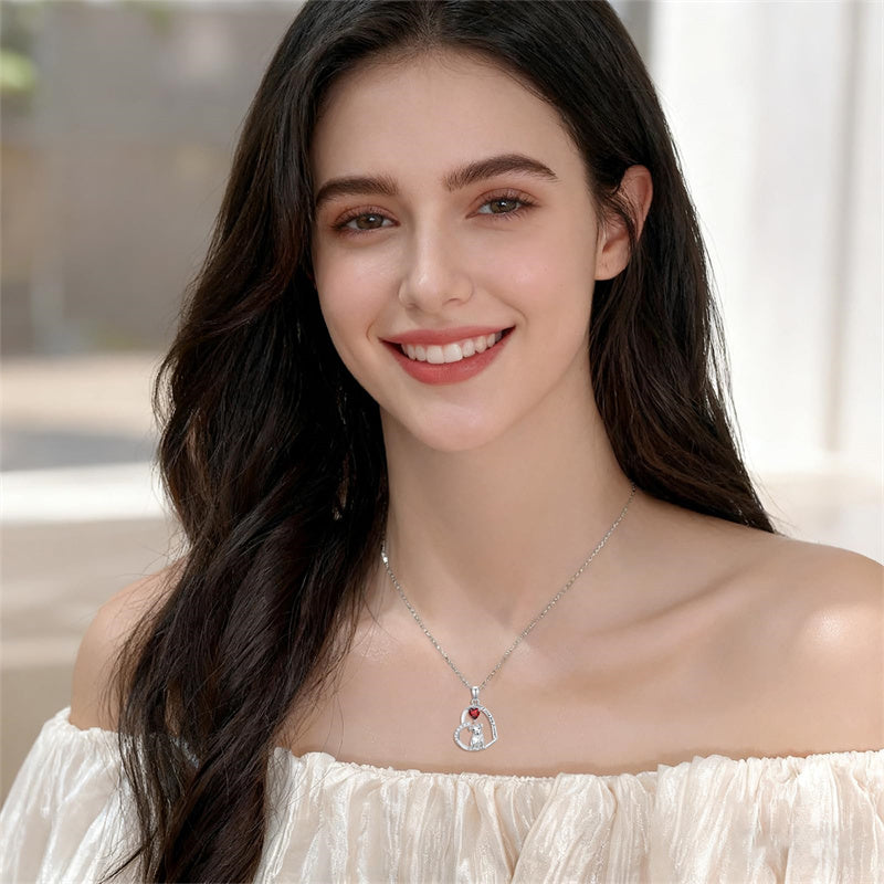 Sterling Silver 12 Month Birthstone Schnauzer Chihuahua Pitbull Pug Pendant Necklace for Women