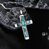 14K Gold Plated Wooden Abalone Shell Cross Pendant Necklacefor Men