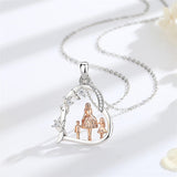 Sterling Silver Cubic Zirconia Mother Daughter Father Daughter Pendant Necklace