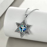 Star of David Necklace Sterling Silver Cross/Chai/Peace Sign/Tree of Life Abalone Shell Jewish Jewelry for Women Men