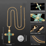 14K Gold Plated Turquoise Malachite Cross Necklace for Men Christianity Cross Jewelry