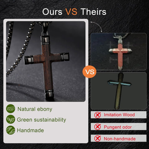 14K Gold  Plated Wooden Cross Crucifix Pendant Necklace for Men