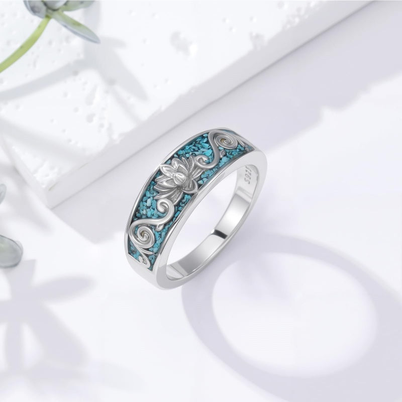 Sterling Silver Turquoise Butterfly Lotus Pet Paw Ring for Women