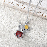 Sterling Silver Heart Birthstone Highland Cow Pendant Necklace