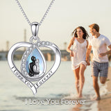 Couple Heart Necklace 925 Sterling Silver Heart Pendant with Moonstone Heart Jewelry for Women Mom Sister Lover