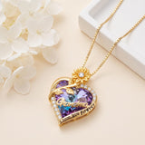 14K Gold Plated Heart Crystal Rose Mom  Sister Daughter Pendant Necklace for Woman