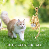 14K Real Gold Cat Pearl Cute Necklace Jewelry for Women Birthday Mothers Day Gift for Women Girl Her