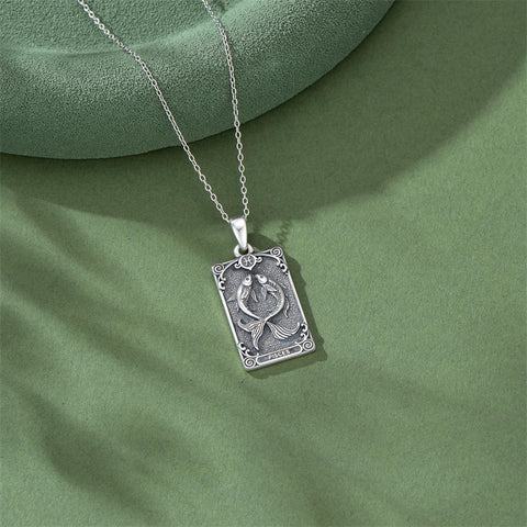 Sterling Silver Tarot Card 12 Zodiac Sign Pendant Necklace