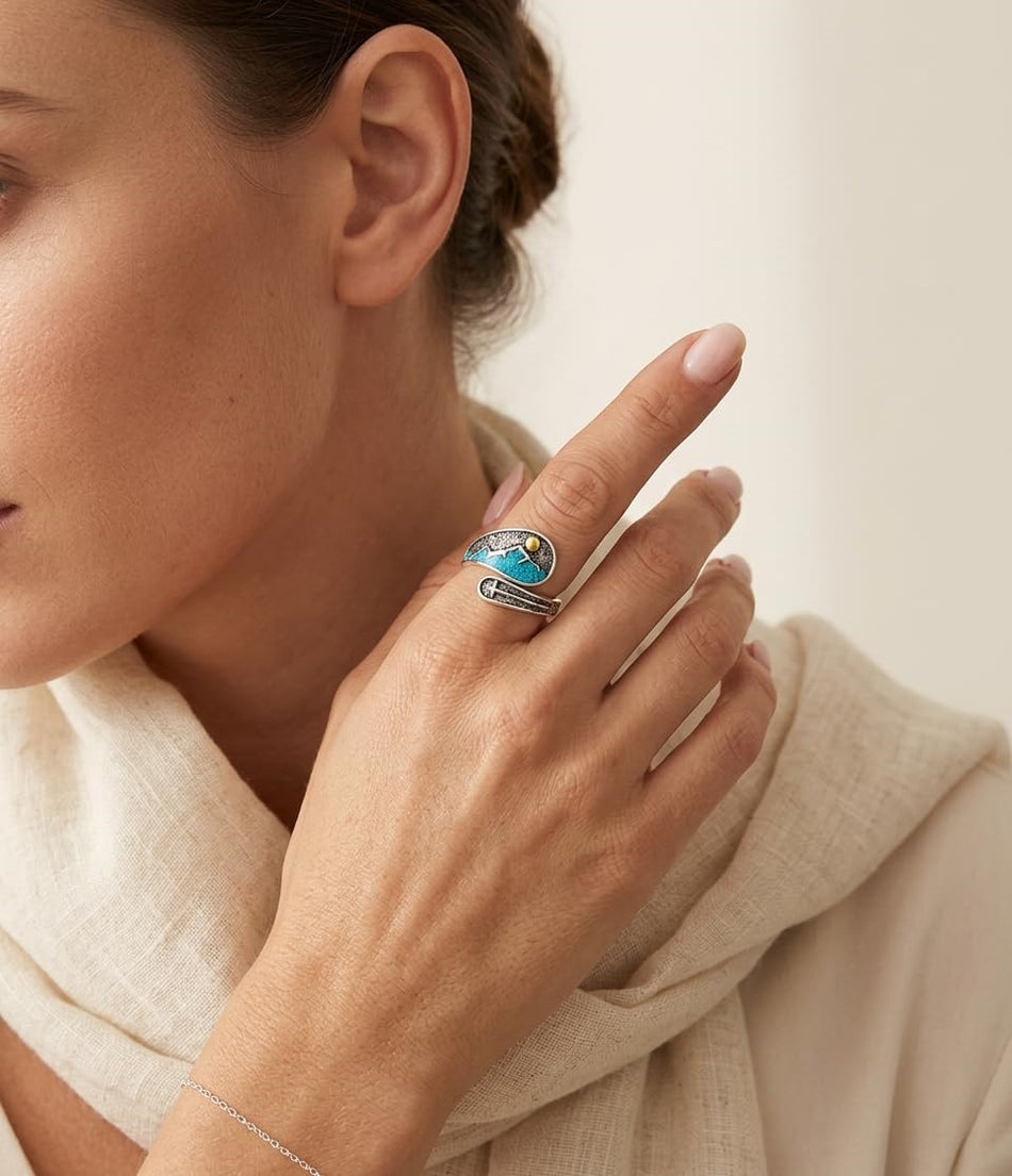 Sterling SilverMustard Seed Turtle Ocean Butterfly Dragonfly Turquoise Adjustable  Spoon Ring Spoon Jewelry for Women