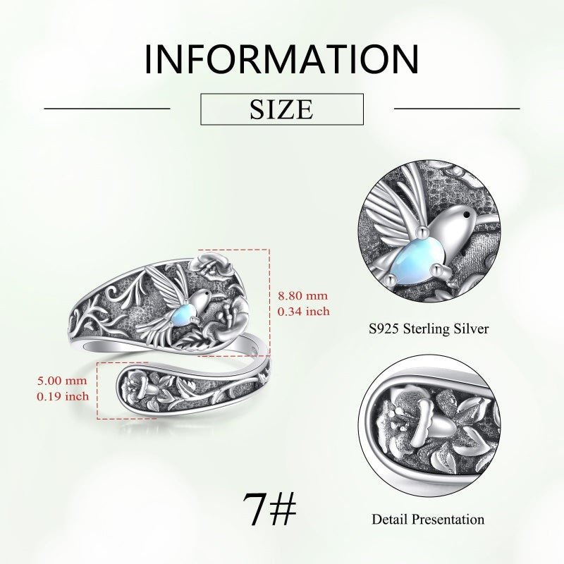 Sterling Silver Turquoise Hummingbird Butterfly Sunflower Adjustable Spoon Ring