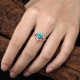 Sterling Silver 10K 14K 18K Gold Turquoise Engagement  Wedding Ring Set for Women