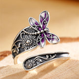 Sterling Silver Adjustable  Sunflower& Dragonfly  Spoon Ring